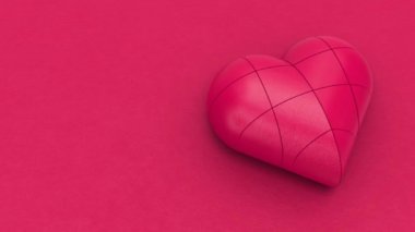 Animation of beating heart composed by geometric pieces over viva magenta colour background with copy space. The pieces open and close and reveal their cream colour indoor. Endless loop 3D render.
