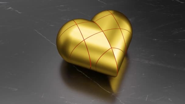 Animation Beating Heart Composed Golden Geometric Pieces Black Marble Background — Video