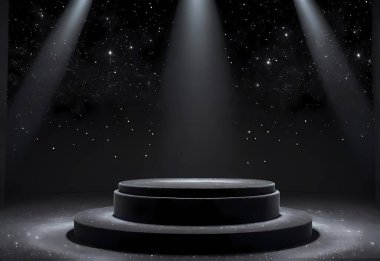 empty podium with spotlight on dark background clipart