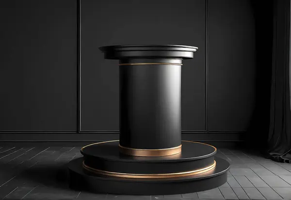 Ürün sunumu için siyah podyum, siyah arkaplan. 3d oluşturma