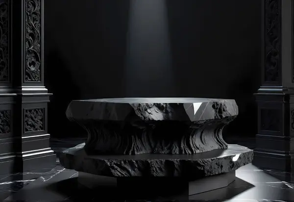 boş kaide podyumu mermer ve siyah arkaplanlı, 3 boyutlu. dijital çizim.