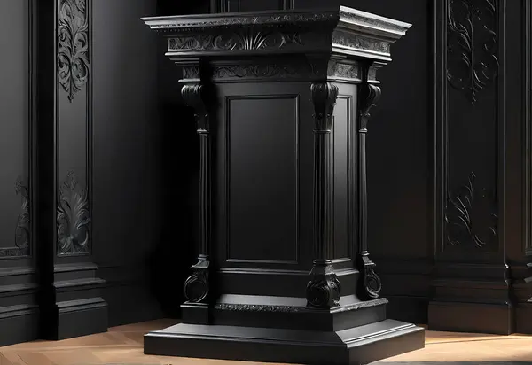 Siyah zemin üzerinde siyah mermer podyum 3D görüntüleme