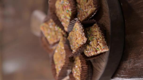 Desserts Almonds Peanuts Seeds Caramel Traditional Sardinian Sweet Sweet Squares — Stok video