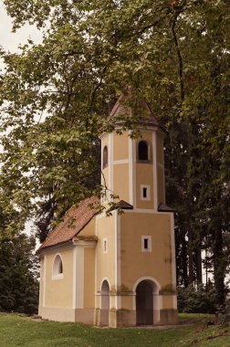 Old manor in Slovenia. Architecture of an historic villa with yellow walls. High quality photo