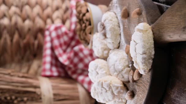 Εσπρέσο Και Ιταλικά Γλυκά Μπισκότα Αμυγδάλου Σικελίας Ζυμαρικά Αμυγδάλου Παραδοσιακό — Αρχείο Βίντεο