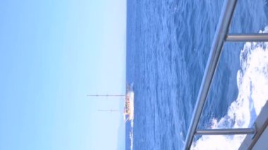 Boat on the sea of Sardinia. White luxury yacht. In the open sea. High quality 4k footage