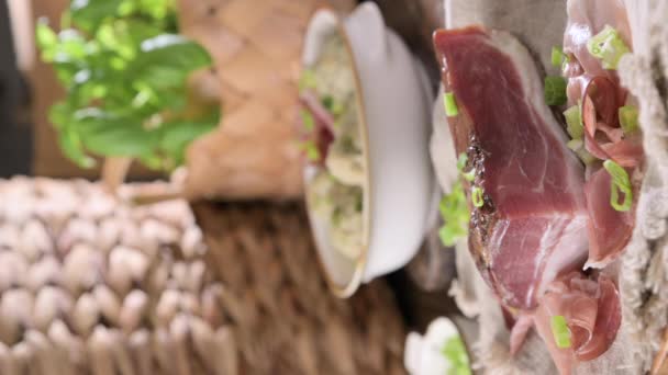 Speck Salo Smoked Traditional Meat Food North Italy Trentino Alps — Vídeos de Stock