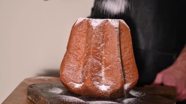 Pandoro Traditional Star Shaped Sweet Cake Verona Italy Holiday Baking — Vídeos de Stock