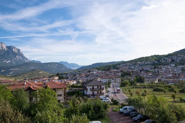 Panorama of Trento. Mountains, clouds, green forests and hiking trails. High quality photo