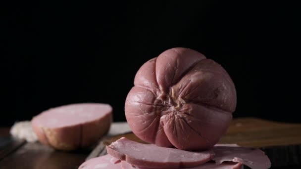 Mortadella Traditional Pork Sausage Pistachios Black Pepper Italian Delicacy Bologna — Video Stock