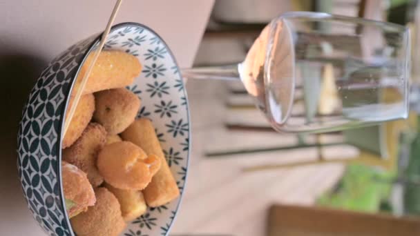Italian Frying Food Aperitif Wine Beer Deep Fried Small Balls — Stock Video