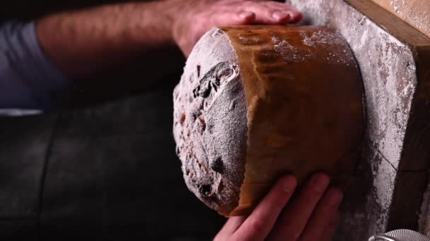 Panettone Milan Sweet Festive Bread Sprinkled Icing Sugar Traditional Italian — Video Stock