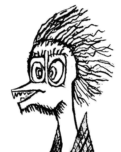 Kaczka Człowiek Portret Czarno Biały Ołówek Szkic Styl Rysunek Potwór — Zdjęcie stockowe