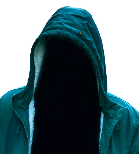Midden Schot Hooded Man Griezelig Portret Geïsoleerde Foto — Stockfoto