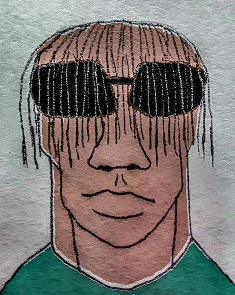 Widok Przodu Środkowy Strzał Człowiek Okularami Przeciwsłonecznymi Szkicowy Styl Kolorowy — Zdjęcie stockowe