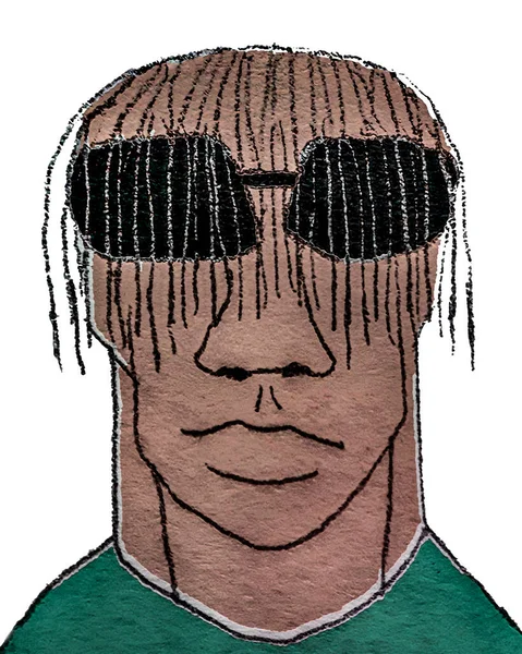 Мужчина Среднего Роста Солнцезащитных Очках Цветным Рисунком Стиле Sketchy — стоковое фото