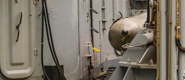 İç detay görünümü boş savaş gemisi arka planı