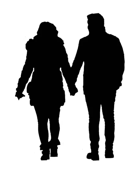 Couple Holding Hands Black Shape Graphic Silhouette Isolated Illustration — Stock Photo, Image