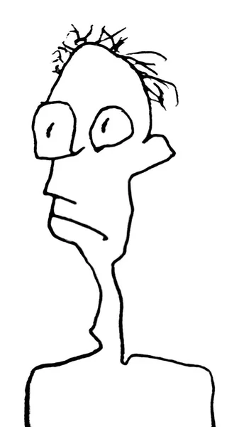 Slim Legrační Muž Karikatura Střední Výstřel Portrét Kresba — Stock fotografie
