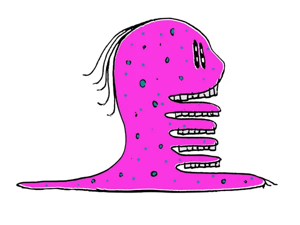 Vista Lateral Estranho Monstro Desenho Esboçado Desenho Animado Estilo Ilustração — Fotografia de Stock