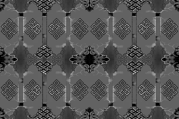 Schwarz Weiß Orientalisch Dekorierte Nahtlose Muster — Stockfoto