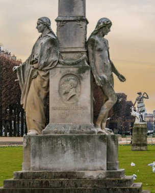 Day winter scene sculptures at luxembourg garden, paris, france