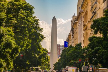 BUENOS AIRES, ARGETINA, APRIL - 2022 - Urban day scene of buenos aires city with famous obelisk at background