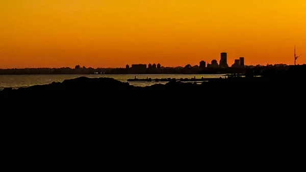 High Contrast Beach Sunset Silhouette Landscape Carrasco Neighborhood Montevideo Uruguay — Stock Photo, Image