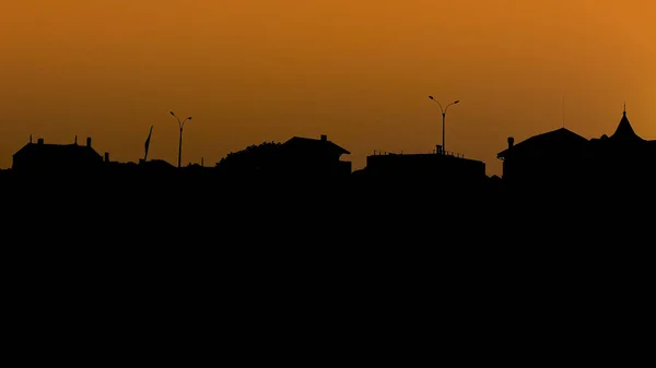 Υψηλή Αντίθεση Ηλιοβασίλεμα Αστικό Τοπίο Σιλουέτα Carrasco Γειτονιά Montevideos Uruguay — Φωτογραφία Αρχείου