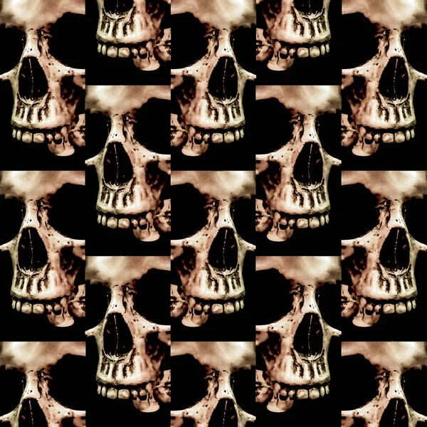 頭の頭蓋骨のクローズアップ写真のモチーフパターンで黒と混合鈍い赤の色 — ストック写真