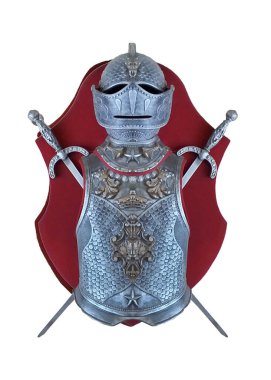Front view helm and breast medieval armor isolated on white photo clipart