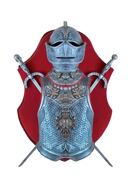 前视图掌舵和胸部中世纪盔甲隔离在白照片上 免版税图库照片