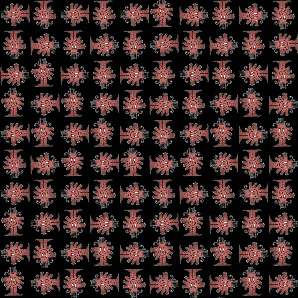 Ugly Funny Monster Drawing Motif Red Black Colors Seamless Pattern — Stock Photo, Image