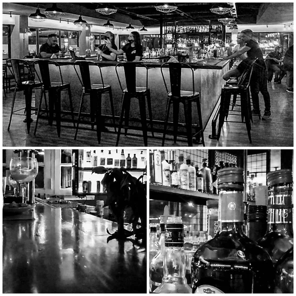 Ushuaia Argentina April 2022 Gin Bar Interior Night Scene Collage — Φωτογραφία Αρχείου