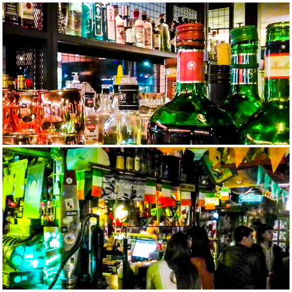 Ushuaia Argentina April 2022 Irish Pub Interior Night Scene Collage — 图库照片
