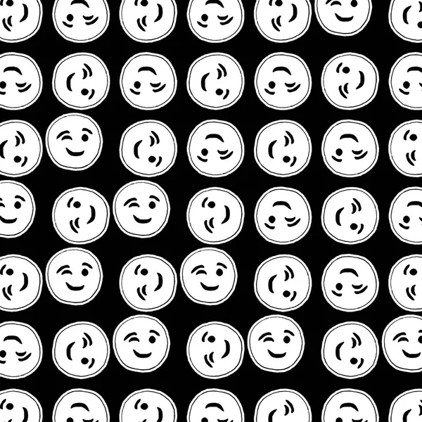 Knipperende Emoticon Schetsmatig Tekenmotief Zwart Wit Patroon — Stockfoto