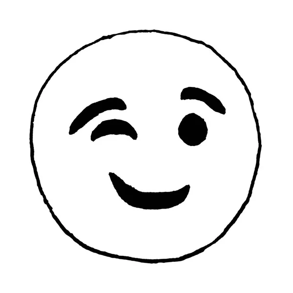 Emoticon Piscando Isolado Desenho Esboçado Preto Branco Ilustração — Fotografia de Stock