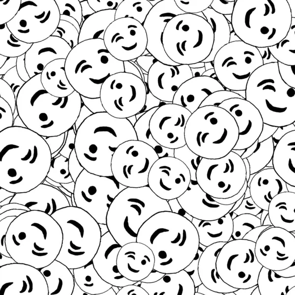 Augenzwinkerndes Emoticon Skizzenhaftes Zeichnungsmotiv Schwarz Weiß Zufallsmuster — Stockfoto
