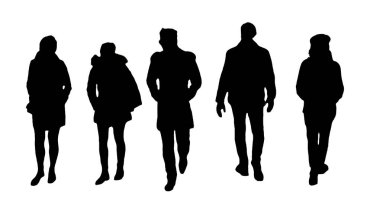 İzole edilmiş bir grup insan grafik silueti ile yürüyor