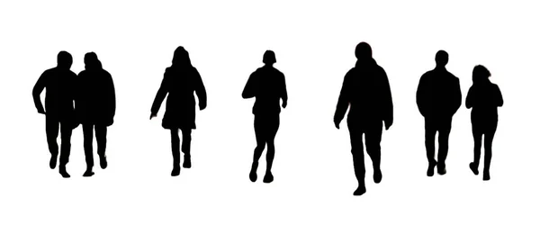 グラフィックシルエットを歩く人々の孤立したグループ — ストック写真