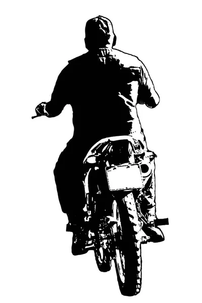 驾驶摩托车的人被隔离在白色背景图上 — 图库照片