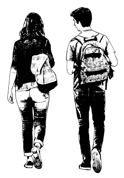 ティーンカップル歩く孤立オンホワイトバックグラフィック — ストック写真
