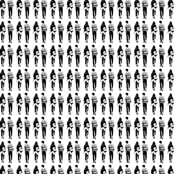 ティーンカップル歩行グラフィックモチーフ黒と白のパターン — ストック写真