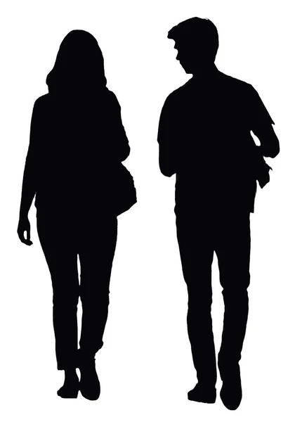 Beyaz Arkaplan Grafiğinde Yalnız Yürüyen Genç Çift — Stok fotoğraf