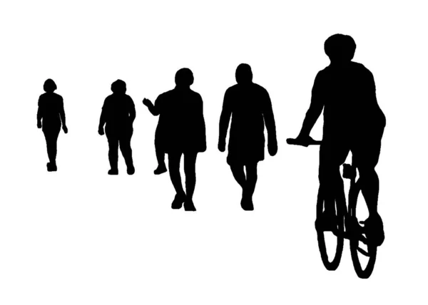 Izolowana Grupa Osób Spacerujących Chodniku Grafika Białym Tle — Zdjęcie stockowe