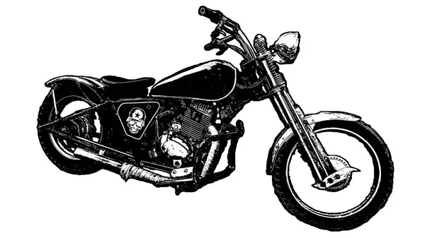 Vista Lateral Tiro Preto Branco Chooper Desenho Estilo Estêncil Motocicleta — Fotografia de Stock