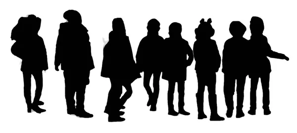 Many Kids Waiting Line Panoramic Isolated Graphic Silhouette Illustration — Stock Photo, Image