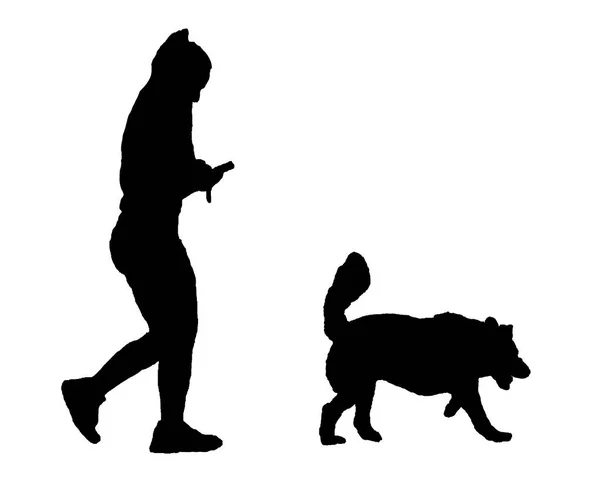 Yan Görüş Akıllı Telefonunu Izleyen Genç Kadınları Köpek Evcil Hayvanıyla — Stok fotoğraf