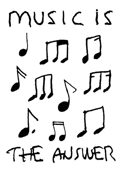 Muziek Het Antwoord Zin Concept Hand Tekenen Zwart Wit Illustratie — Stockfoto