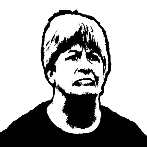 Stara Kobieta Poważnym Wyrazem Środkowy Strzał Portret Rysunek — Zdjęcie stockowe